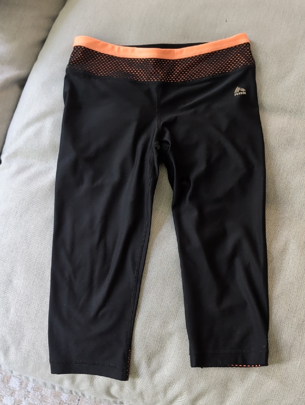 Women's Black Reebok Capri Workout Leggings with Coral Waistband - Size Medium